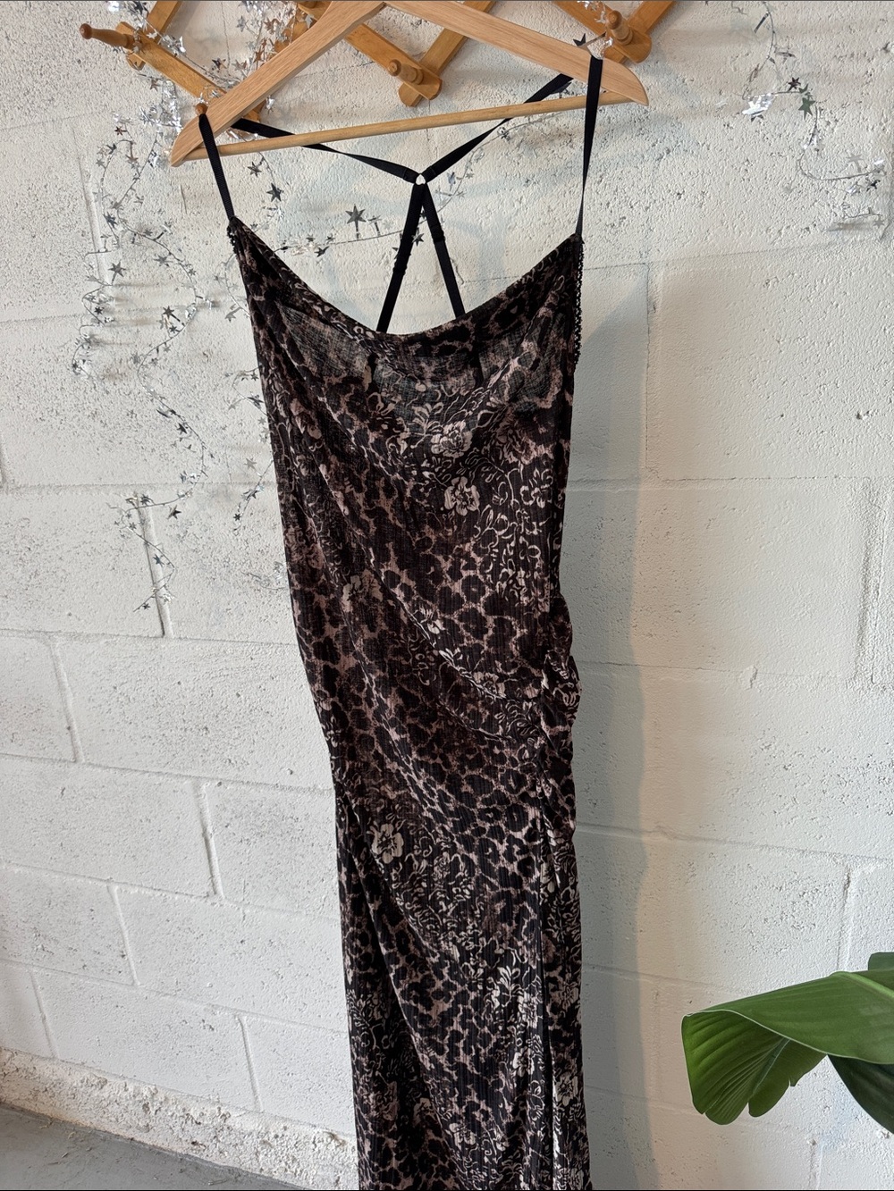 Free People Leopard Slip Dress - Black/Brown